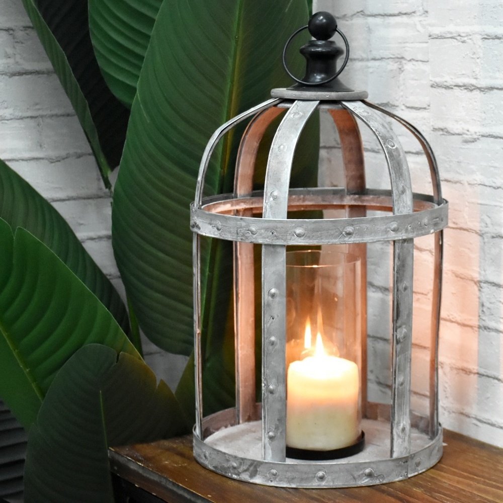 Luckywind Candleholders Lanterns Rustic Style Farmhouse Galvanized Lantern Candle Holder Display Decorative Decor