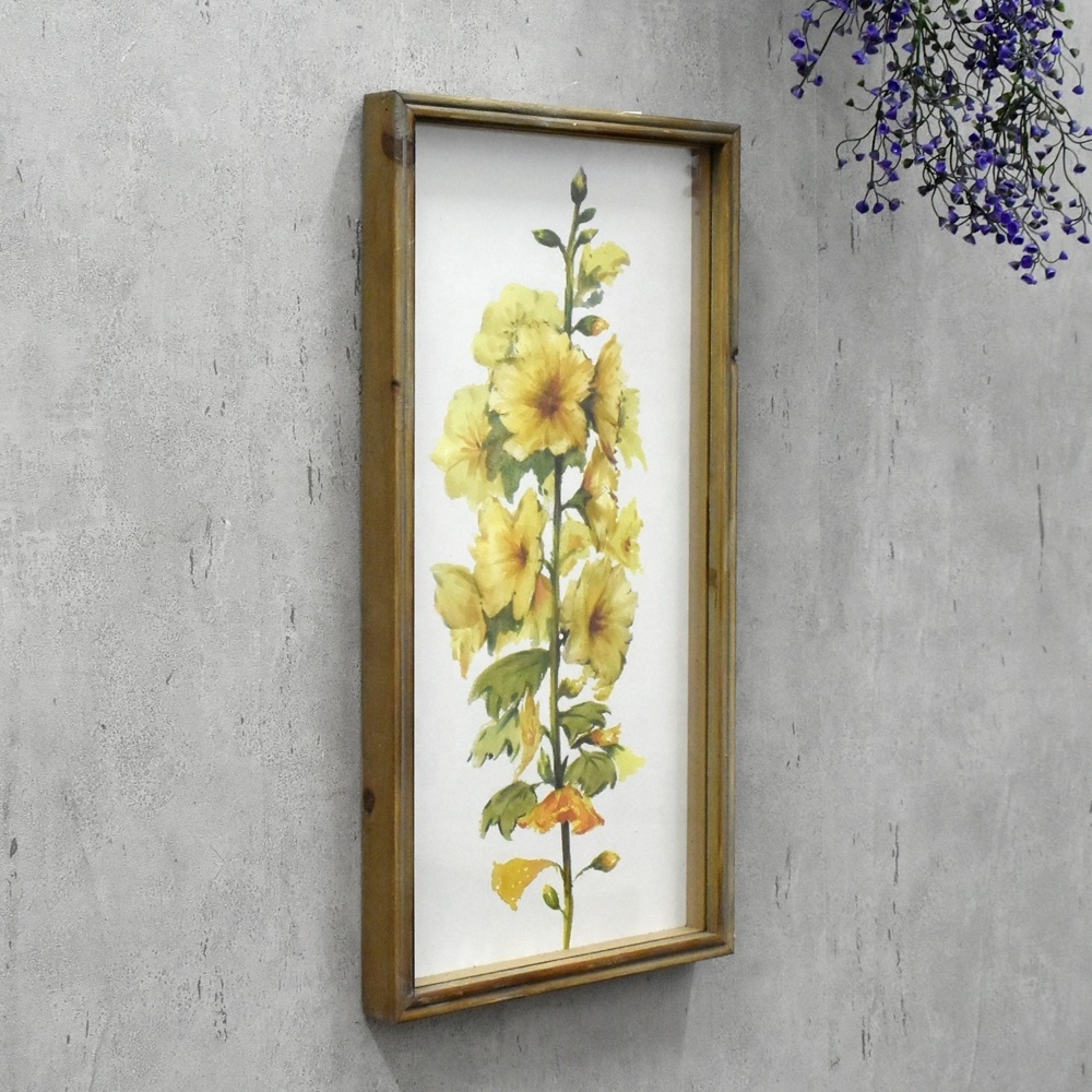 Flower Wood Framed Picture Wall Art, Dainty Watercolor Wildflower White Background Prints Wall Art Decor for Bedroom or Kitchen