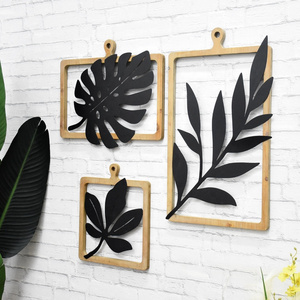 Wall Decor Interior Pieces Luxury Display Gold House Wood Frame Wrought Iron Meta Wall Art Hanging Leaf Flower Home Wall Decor