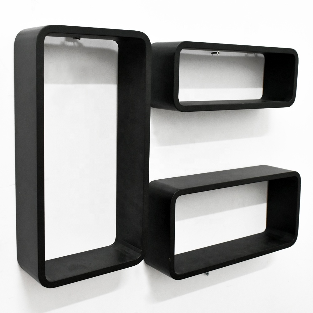 Luckywind Set of 3 Black WALLNITURE Modern Home Decor Small Rectangle Cube Floating Wall Shelf