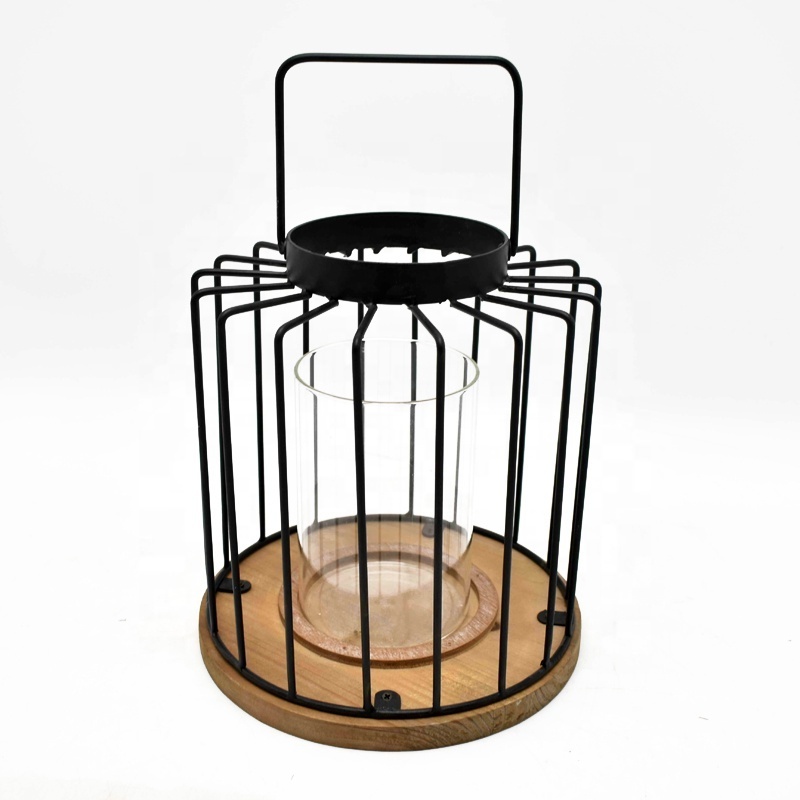 Wholesale minimalist Hanging tealight lantern Black mini Decorative Metal Wire Candle Holders, lanterns And Candle jars