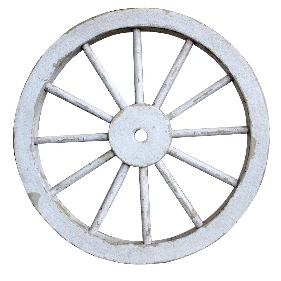 Shabby White Handmade Farm Wooden Wagon Decorative Wheels