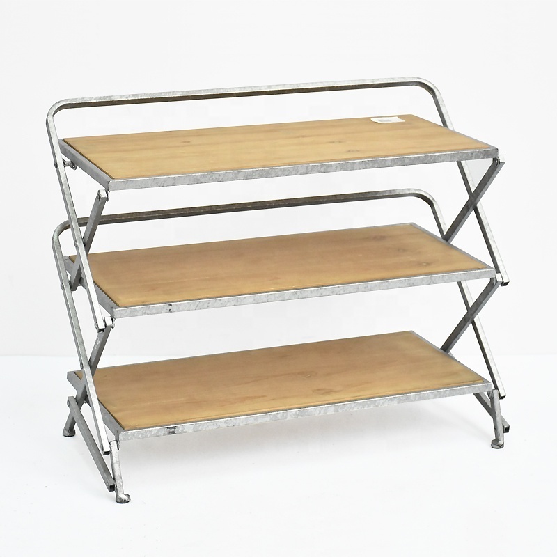 Foldable Antique Wooden Metal Shoe Rack, Vintage Industrial Shoe Rack Simple Designs , 3 tier Wooden Shoes Display Stand Rack