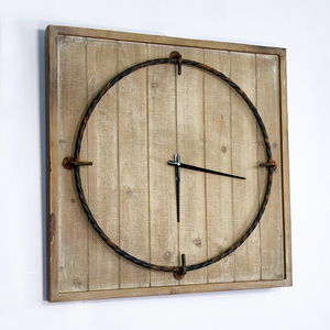 Luckywind 24 inch Rustic Retro Unique Simple Design Numberless Wood Craft Square Shape Wooden Wall Clock For Bedroom living room