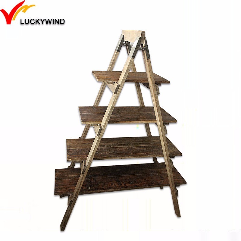 triangle portable folding handmade vintage wood 3 tier shelf