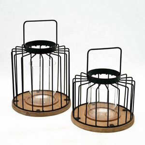 Wholesale minimalist Hanging tealight lantern Black mini Decorative Metal Wire Candle Holders, lanterns And Candle jars