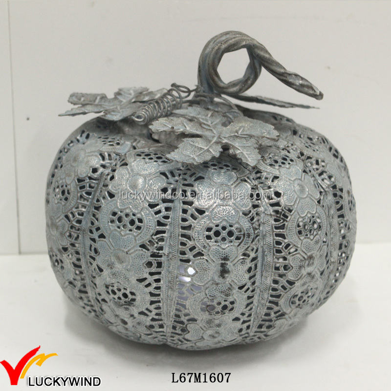 Vintage Gray 5 Tealight Best Metal Art Pumpkin Candle Holder