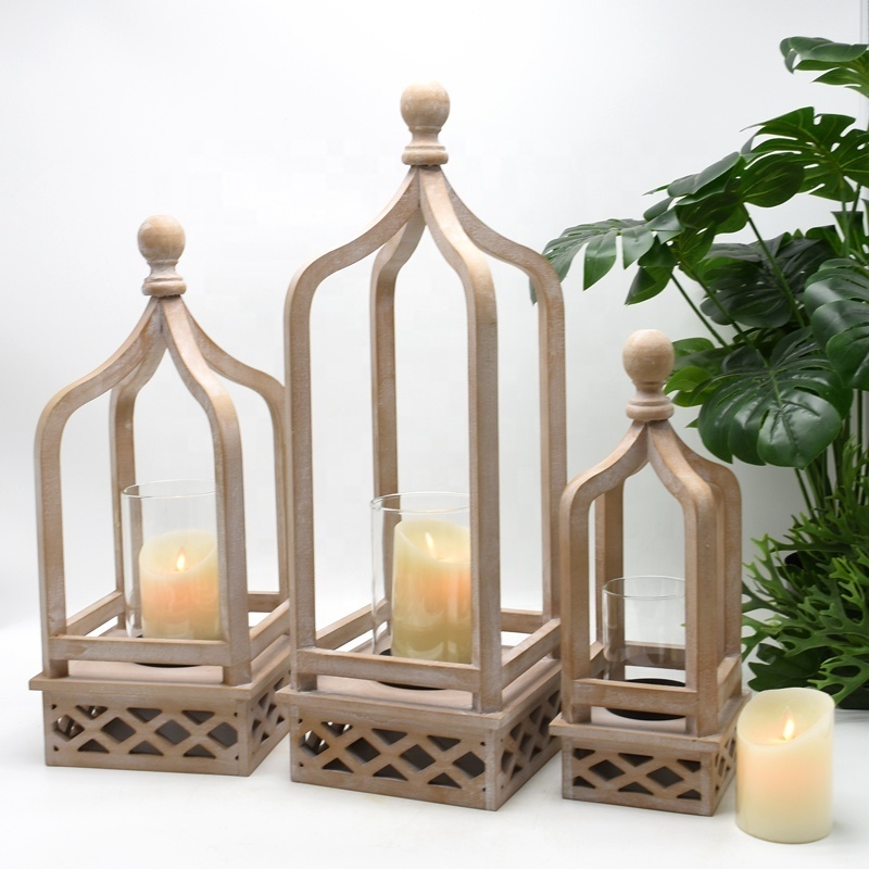 Unique Design Modern Farmhouse Moroccan wood Lantern candle holder for home use decorative table decor Lantern lighting decor