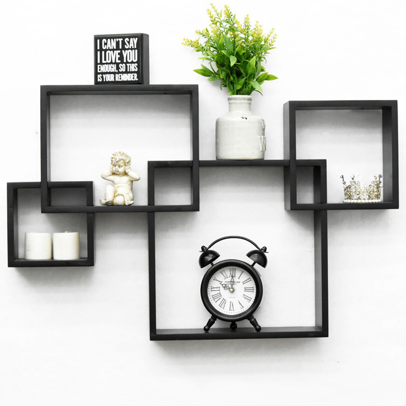 Modern Wood hanging Decor Home Accessories Organizer 4 Square cube Intersecting Wall Mounted Floating Storage Shelf Wall Shelf