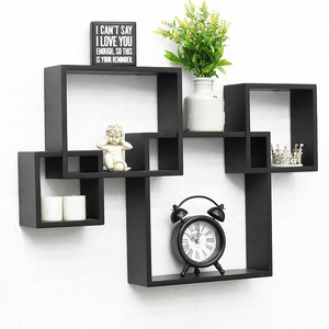 Modern Wood hanging Decor Home Accessories Organizer 4 Square cube Intersecting Wall Mounted Floating Storage Shelf Wall Shelf