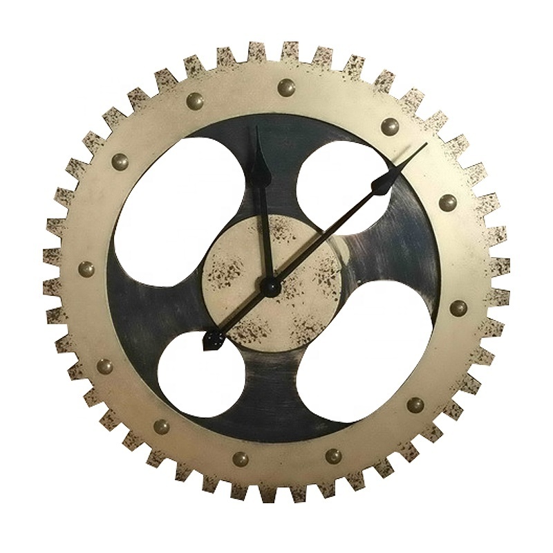 Luckywind Customize Gold 50CM Time Gear Round Shaped Decoration Home Wall Clocks