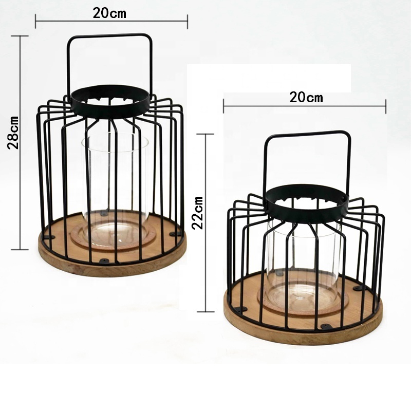 Wholesale minimalist Hanging tealight lantern Black mini Decorative Metal Wire Candle Holders, lanterns And Candle jars