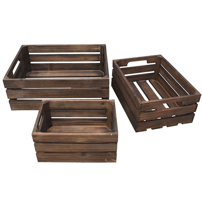 Luckywind Custom Capacity Cheap Display Boxes Rustic Wood Crate Wholesale Large Small Decorative Vintage Wood Crates for Storage