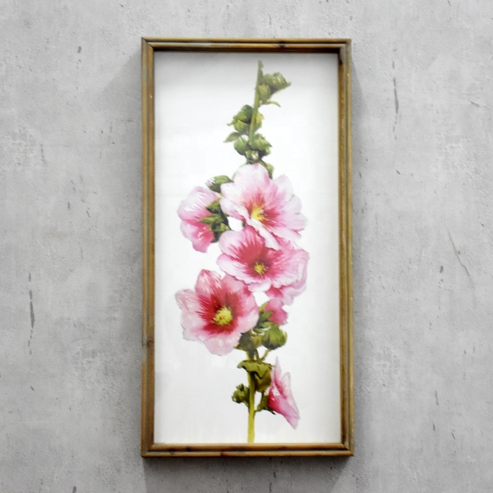 Flower Wood Framed Picture Wall Art, Dainty Watercolor Wildflower White Background Prints Wall Art Decor for Bedroom or Kitchen