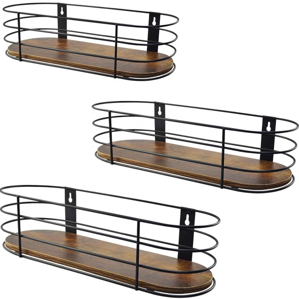 Oval Floating Wall Shelves Set oF 3, Wood Metal Wire Frame Rustic Hanging Shelves Wall Mounted Display Shelf For Kitchen Bedroom