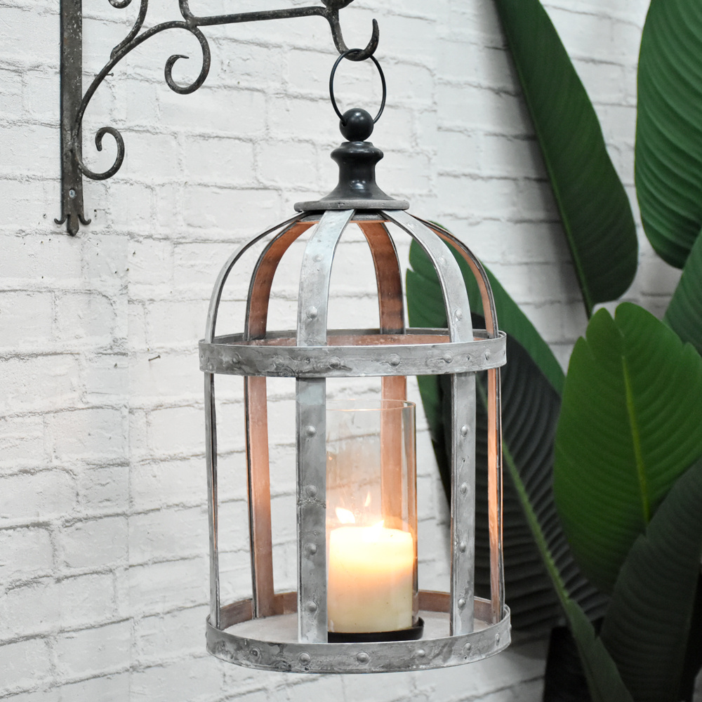 Luckywind Candleholders Lanterns Rustic Style Farmhouse Galvanized Lantern Candle Holder Display Decorative Decor