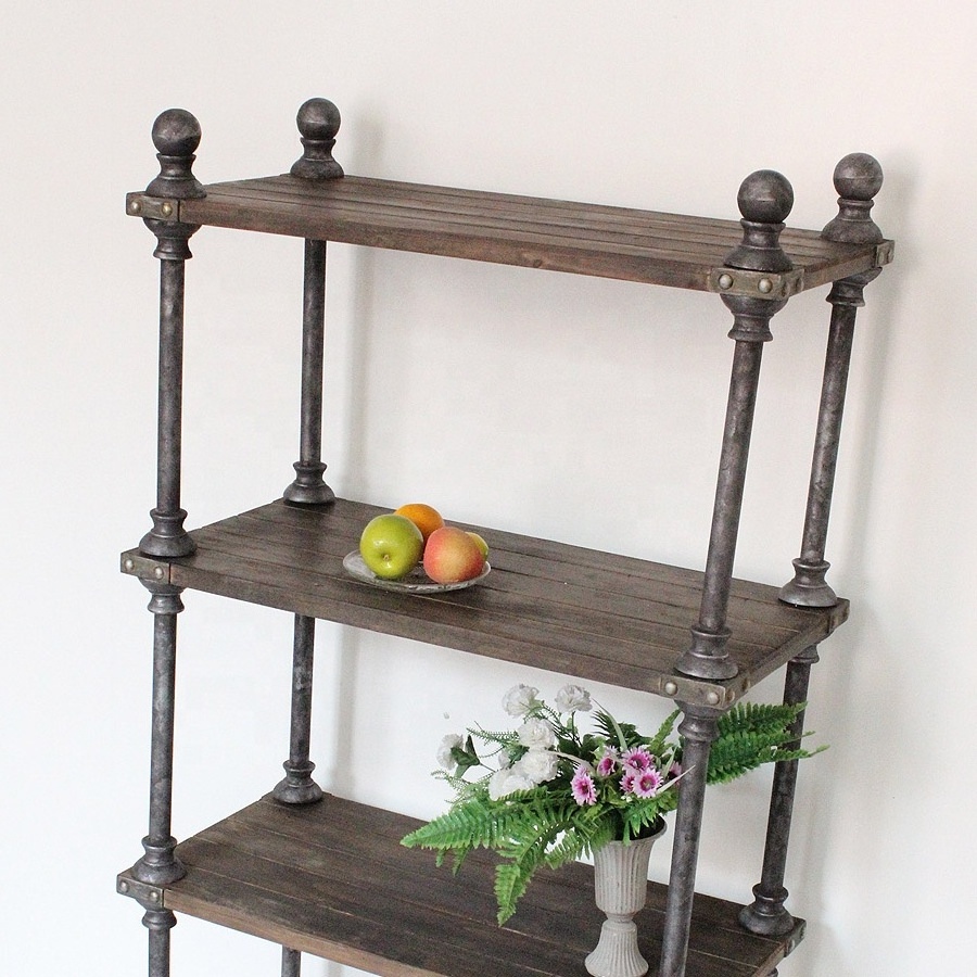 furniture 4-Tier Etagere Bookcase, Solid Fir Open Wood Shelves, Rustic Farmhouse Industrial Pipe Metal and Wood Style Bookshelf