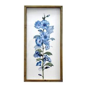 Flower Wood Framed Picture Wall Art, Dainty Watercolor Wildflower White Background Prints Wall Art Decor for Bedroom or Kitchen