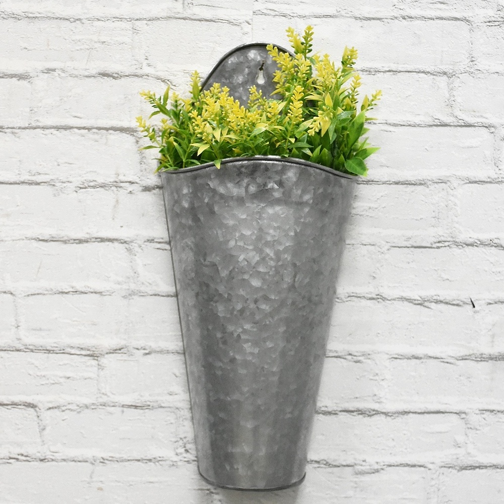 Farmhouse Garden Decor Half Round Bucket Metal Wall Planter, outdoor and indoor Hanging Galvanized Zinc Wall Planter Flower Pots