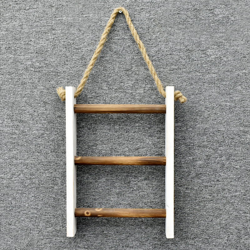 3-Tier Rope Ladder Decorative Hanging Wall Towel Blanket Quilt Shelf Rustic Farmhouse Decor Wood Handmade Rack Towel Holder