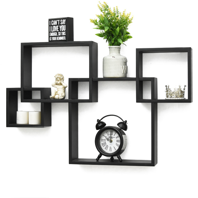 Modern Wood hanging Decor Home Accessories Organizer 4 Square cube Intersecting Wall Mounted Floating Storage Shelf Wall Shelf