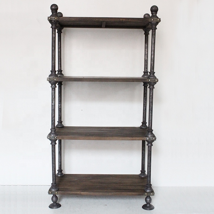 furniture 4-Tier Etagere Bookcase, Solid Fir Open Wood Shelves, Rustic Farmhouse Industrial Pipe Metal and Wood Style Bookshelf