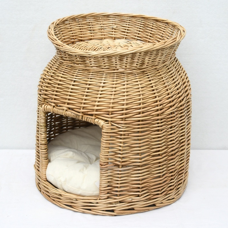 Customized Wicker Cat Beds for Indoor Cats, Hand Made Rattan Cave Cute Cat Bed Basket Outdoor Wicker Pet Cave Bed with Cushion