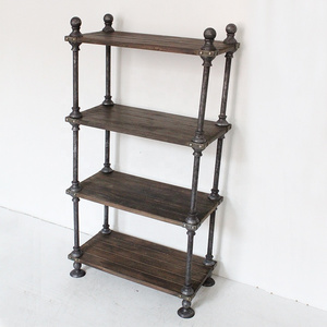 furniture 4-Tier Etagere Bookcase, Solid Fir Open Wood Shelves, Rustic Farmhouse Industrial Pipe Metal and Wood Style Bookshelf