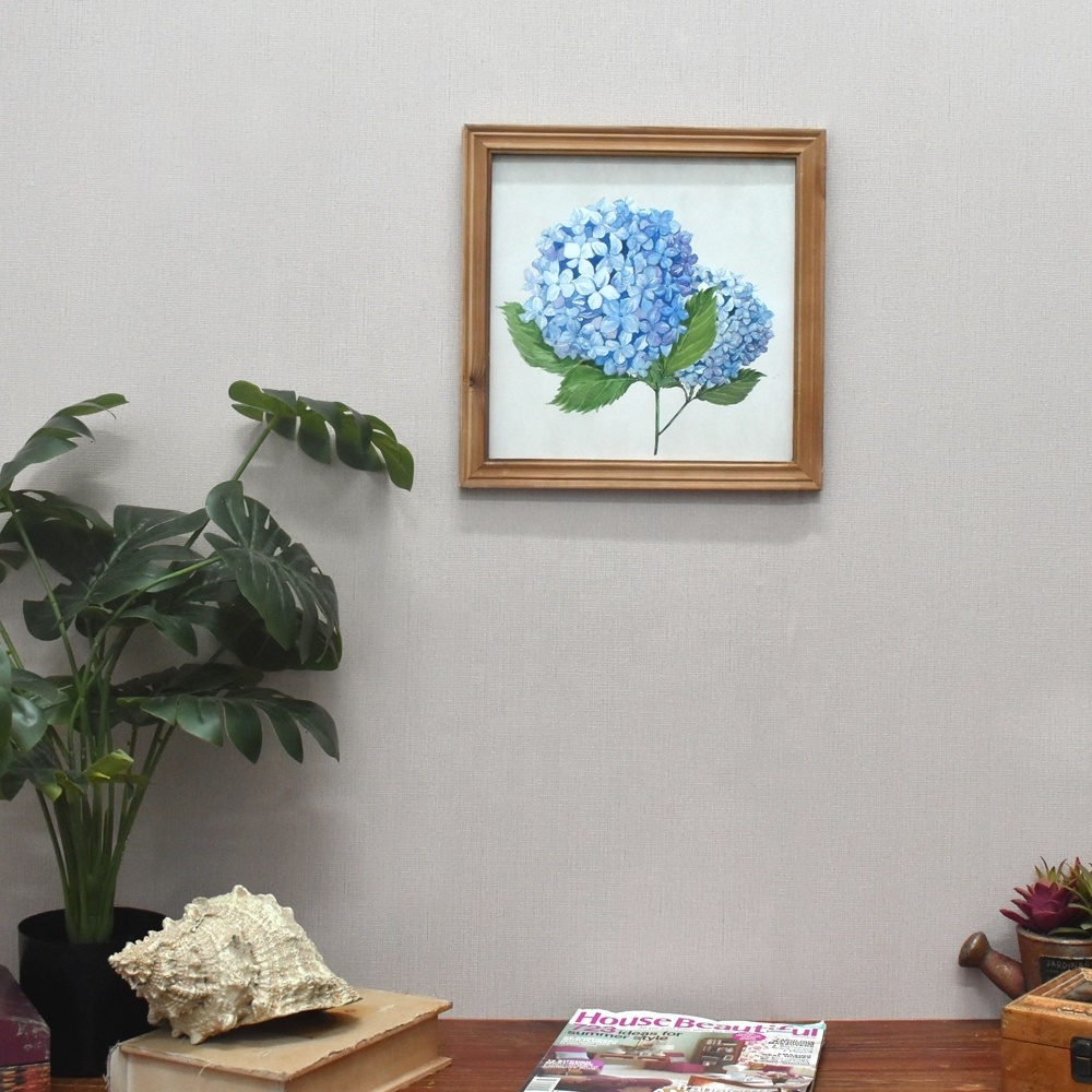 Luckywind Print Fashion Wood Frame Wall Decoration Blue Flower Paper Print Art Home Decoration Item