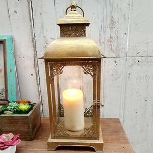 Luckywind Square Vintage Gold Metal Glass Wholesale Moroccan Lantern