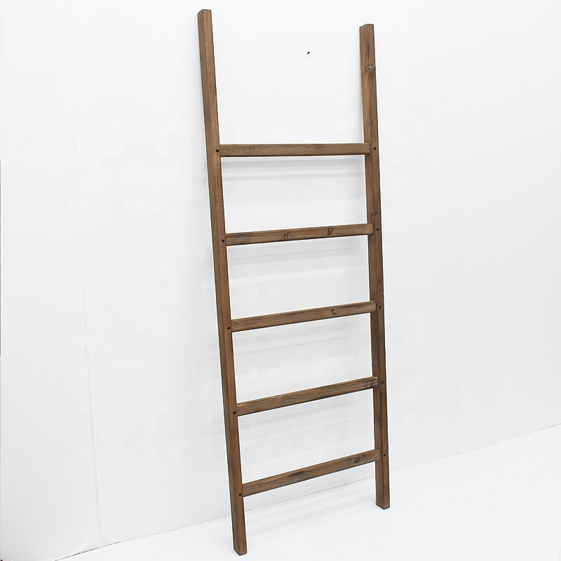 Luckywind Rustic Multifunctional Wall Leaning 5 Foot  Towel Holder Rack Hanger Landing Solid Wood Blanket Ladder Wood Towel Rack