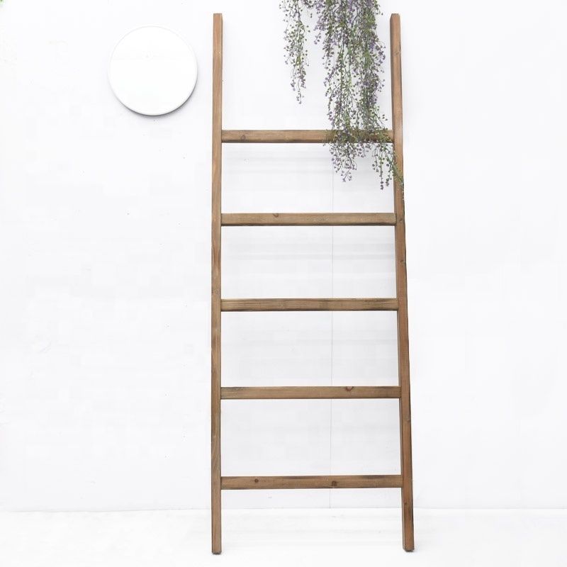 Luckywind Rustic Multifunctional Wall Leaning 5 Foot  Towel Holder Rack Hanger Landing Solid Wood Blanket Ladder Wood Towel Rack