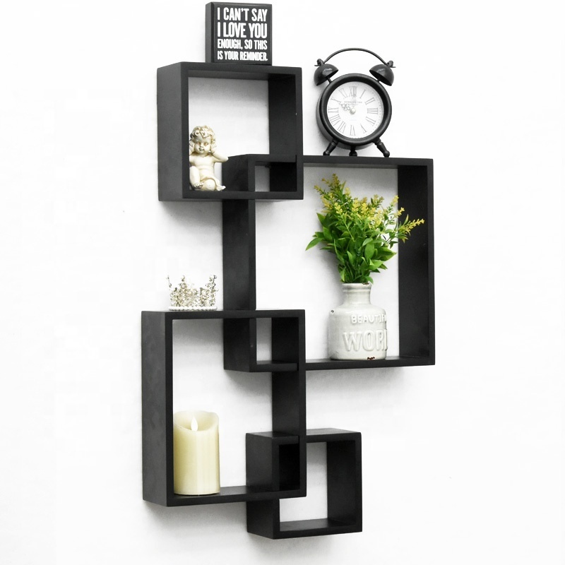 Modern Wood hanging Decor Home Accessories Organizer 4 Square cube Intersecting Wall Mounted Floating Storage Shelf Wall Shelf