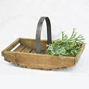 Rustic Retro French Small Wooden Garden Trug Wooden Basket