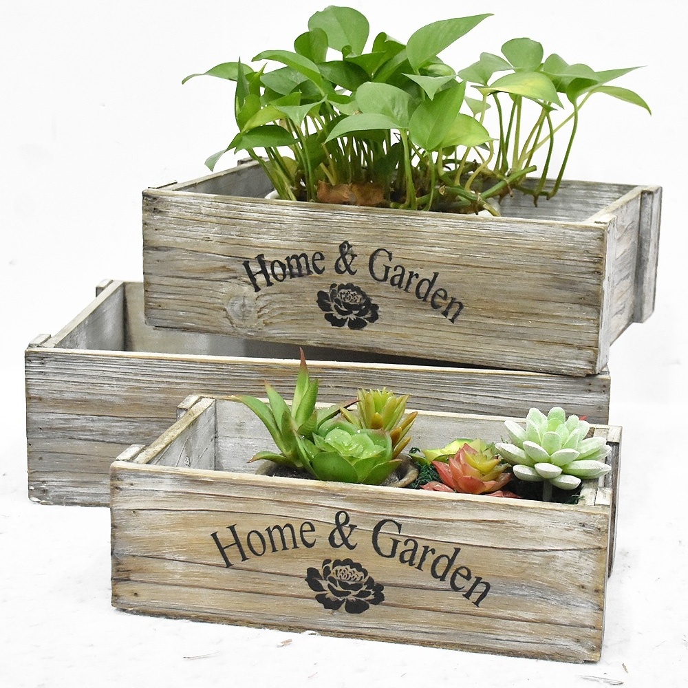 Whitewashed Rectangular Succulents Flower Planter Window Centerpiece Box Rustic Wooden Planter Box For Wedding Decor