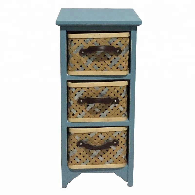 Antique Vintage Blue Wooden Cabinet With Basket Drawers