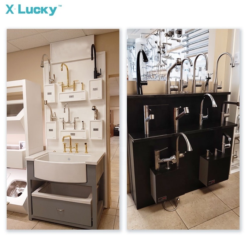 Factory Custom Design Retail Metal Floor Standing Wash Basin Display Stand Sanitary Bathroom Ware Sink Faucet Display Rack