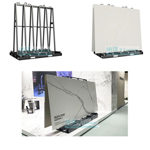 Customize tile marble sample artificial quartz Showroom granite shelf with wheels rock slider stone display rack