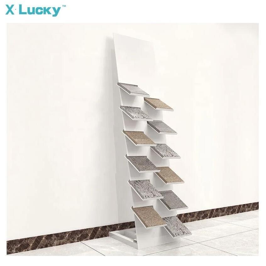 Factory Simple Quartz Sample Showroom Ceramic Tile Display Shelf Granite Sample Tower Floor Stand Quartz Tile Display Shelf