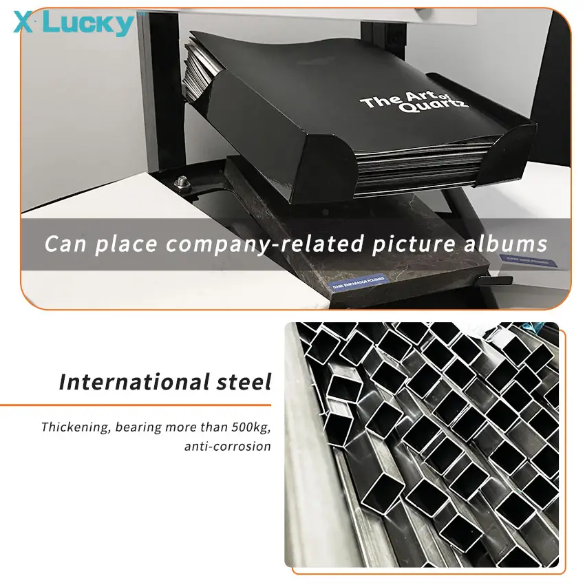 High quality small size granite sintered plate quartz display stand marble metal multilayer sample inclined stone display rack