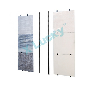 Customized wall mounted type ceramic artificial stone granite quartz stone slab metal support large tile display rack