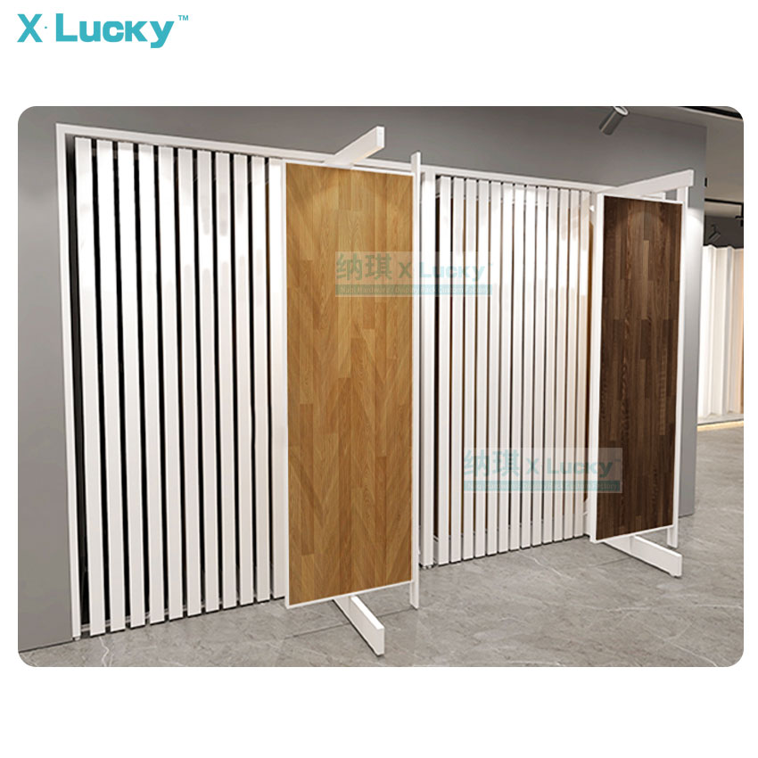 New exhibition hall push pull parquet board solid wood composite floor artificial board rotate bamboo wood floor display stand