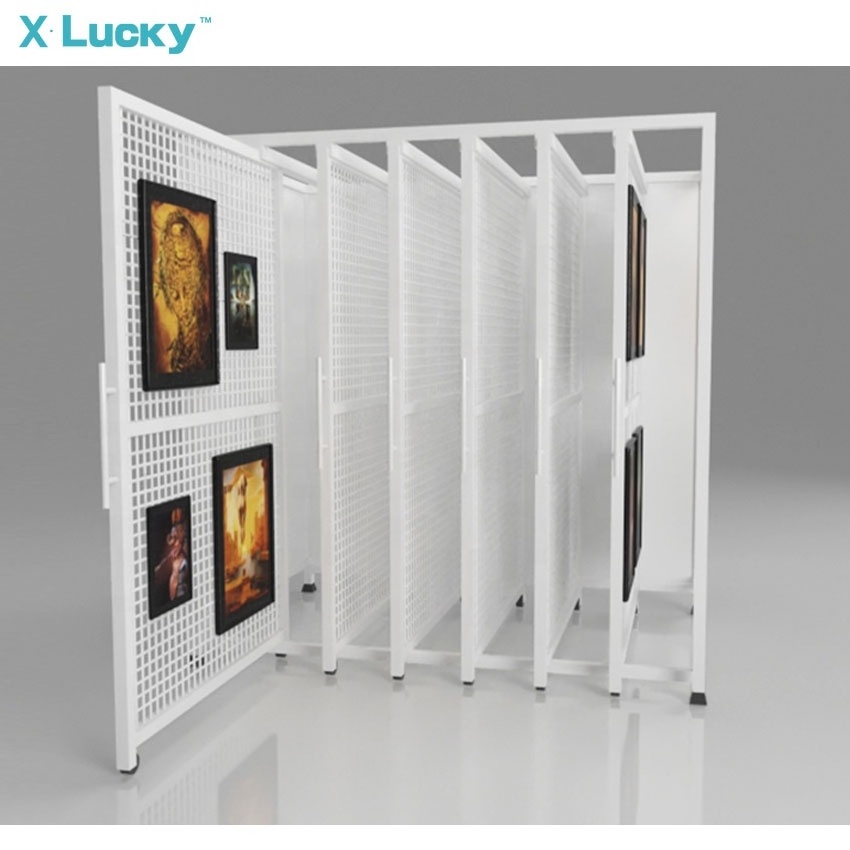 Lucky Ideas Customized Metal Mesh Artwork Pull-Push Holder Carpet Fabric Rug Stand Decorative Painting Wall Hanging Display Rack