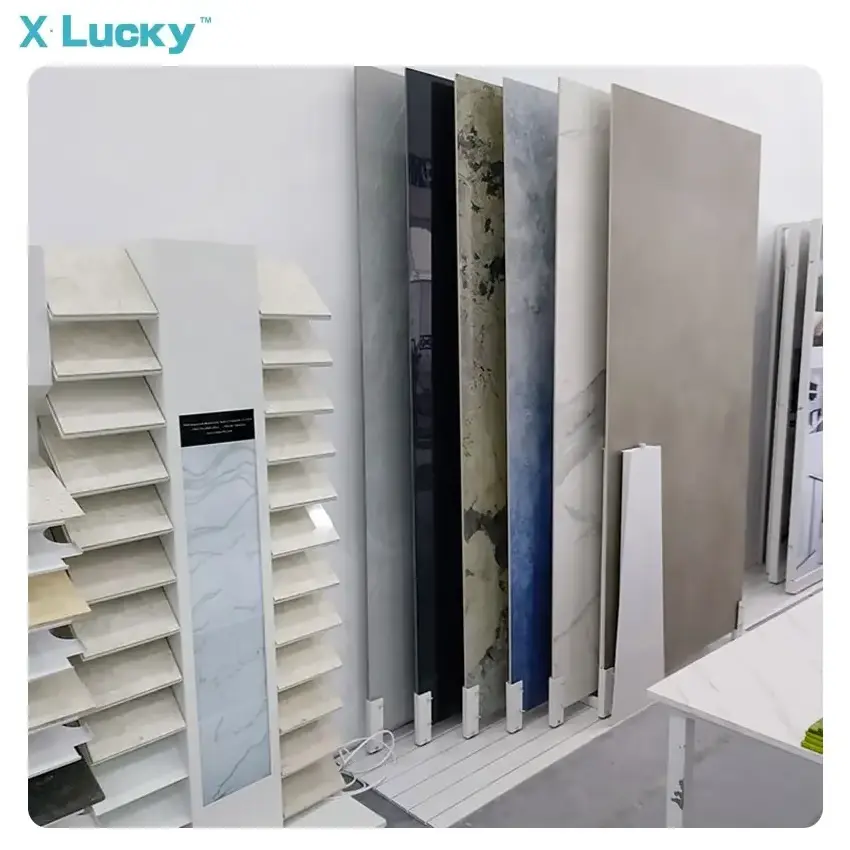 High quality quartz stand modern push pull display tile shelf wholesale big panel pull push marble display rack