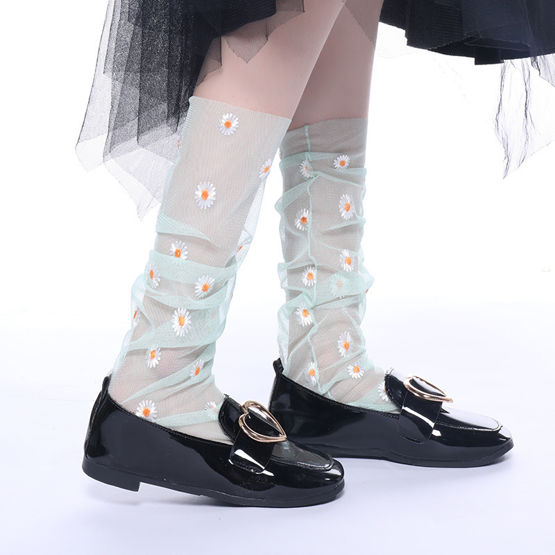 2024 Ultra thin breathable net socks small daisy embroidery tulle women's embroidered stockings