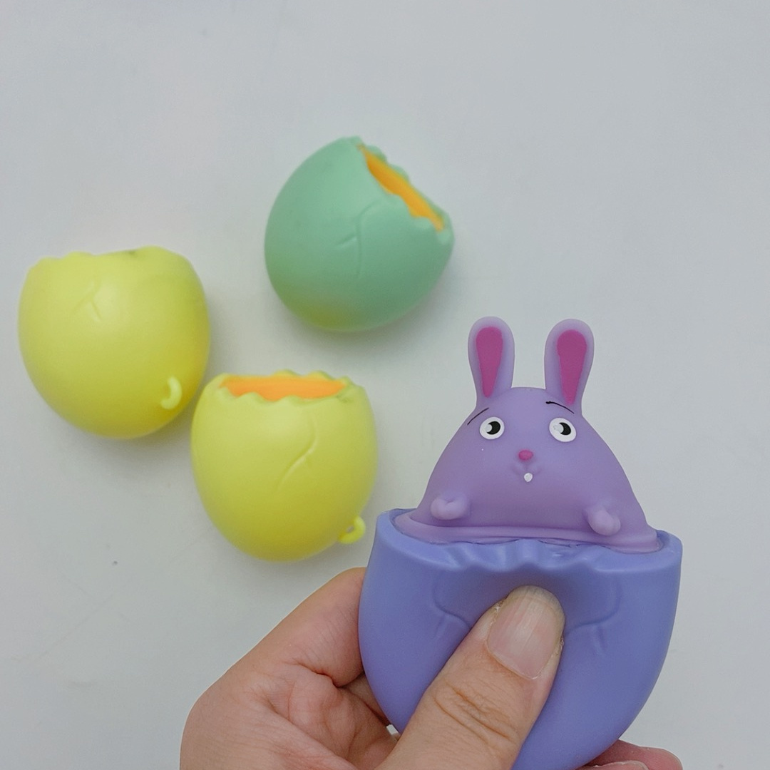 TPR Toys Novelty Easter Toys Rabbit Easter Bunny Chicken Animal Fidget Pop Out Easter Egg Squeeze Animal Toy