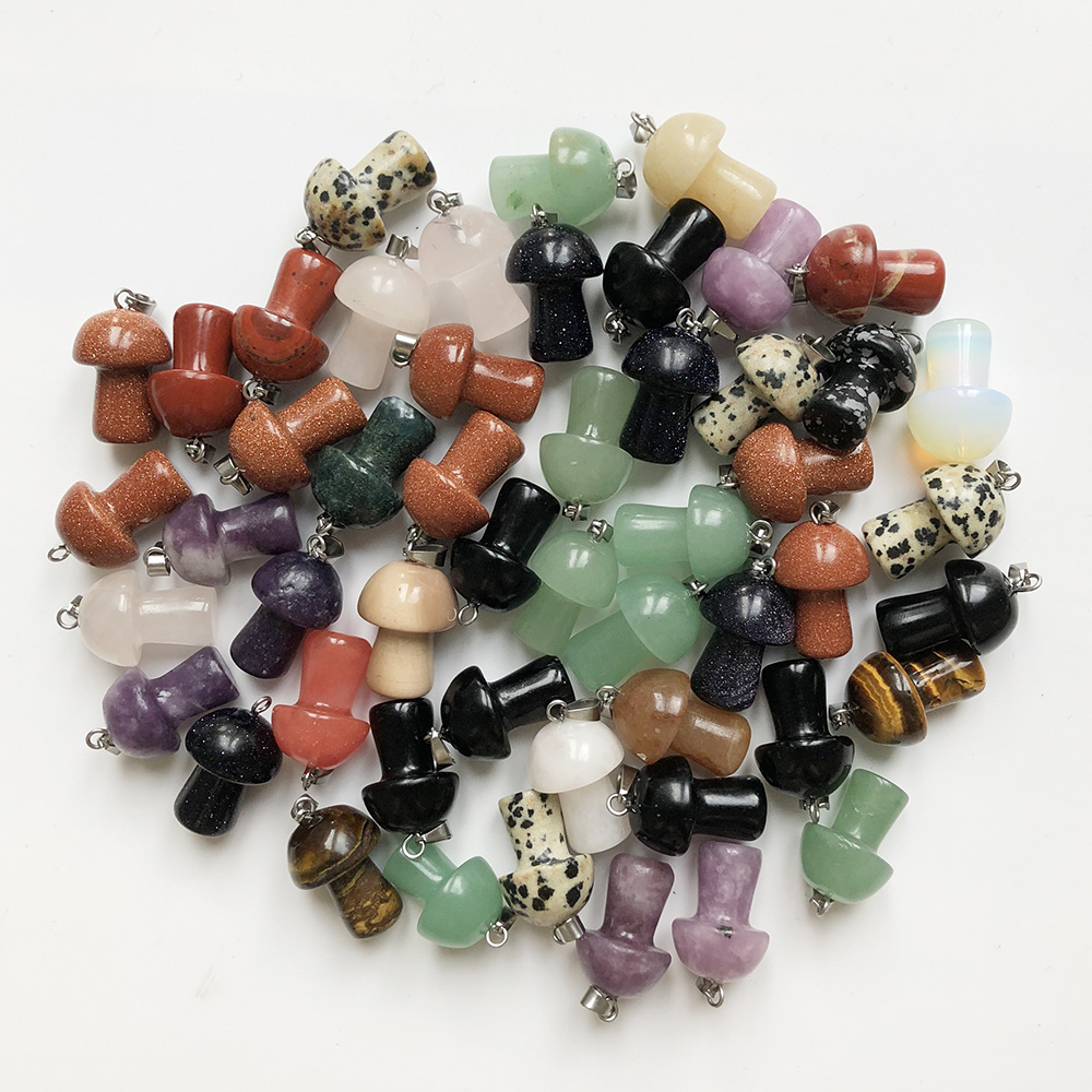 Natural Crystal Stone Pendant Chakra Healing 20mm Mushroom Umbrella Shaped Gemstone Charms Pendants For Necklace