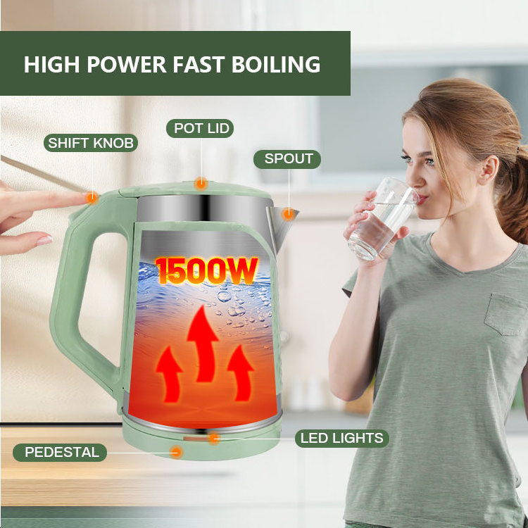 2023 New Arrival Green Samovar Electric Tea Kettle And Pot 1.8 Liter Double Layers Safety Electric Kettles For Home