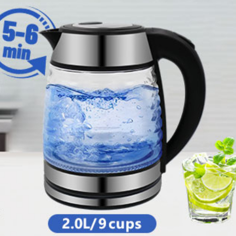 New Arrival Wave Shape Design Transparent 2L Glass Smart Water Tea Maker Small Tea Pots Electric Kettles