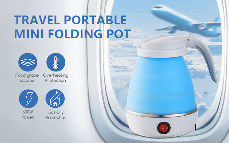 New Arrival 600w Silicone Foldable Electric Hot Water Kettle Portable 600ML Travel Collapsible Electric Kettle